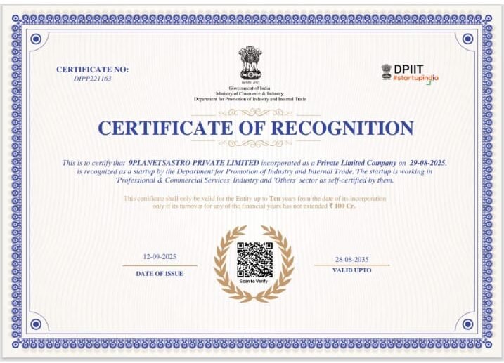 9 Planets Astro certificate